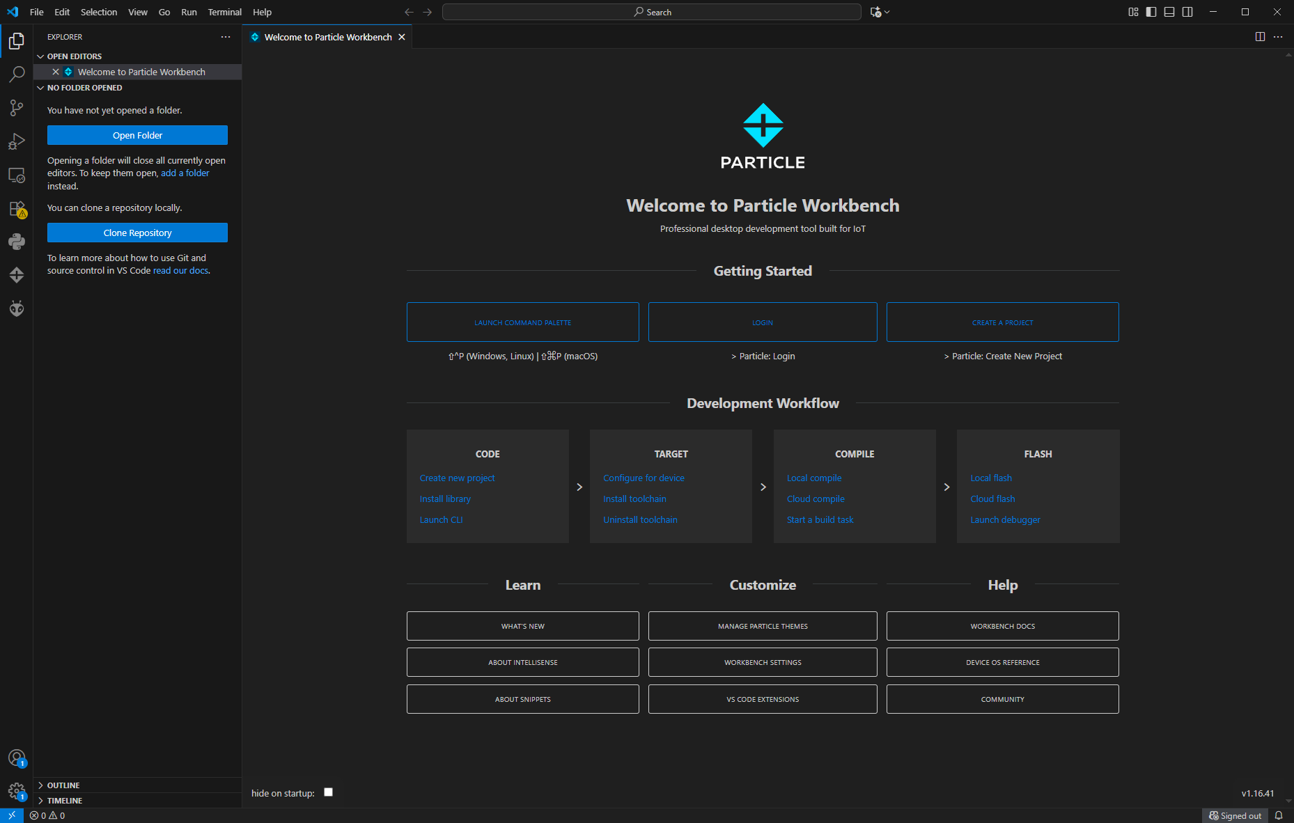Workbench Welcome Screen
